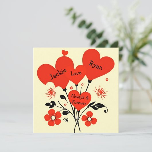 Persoonlijke Rode Bloemige Vintage Valentijnsdag Feestdagenkaart (Staand voorkant)