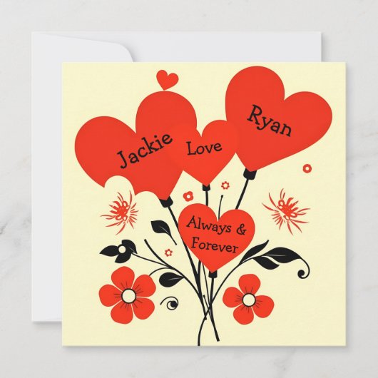 Persoonlijke Rode Bloemige Vintage Valentijnsdag Feestdagenkaart (Voorkant)