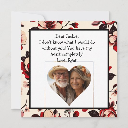 Persoonlijke Rode Bloemige Vintage Valentijnsdag Feestdagenkaart (Achterkant)