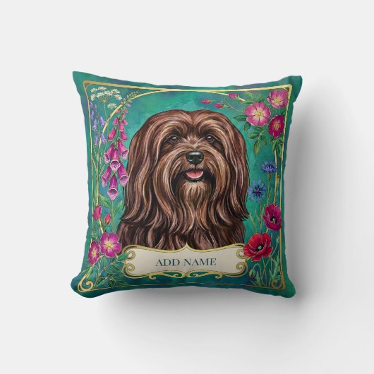 Persoonlijke Rode Bruine Lhasa Apso Bloemenkussen Kussen (Voorkant)