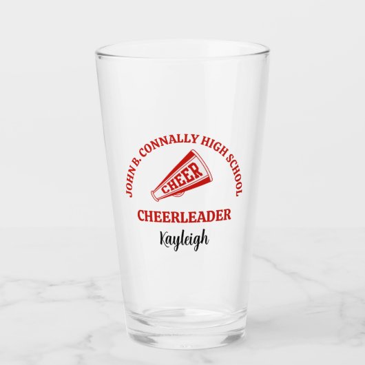 Persoonlijke Rode Cheerleader Middelbare School Glas (Voorkant)