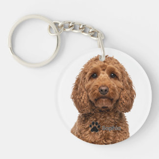 Persoonlijke rode Cockapoo-portret-honden-sleutelh Sleutelhanger