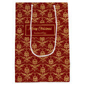 Persoonlijke Rode en Gouden Kerstcadeautas Medium Cadeauzakje (Achterkant)