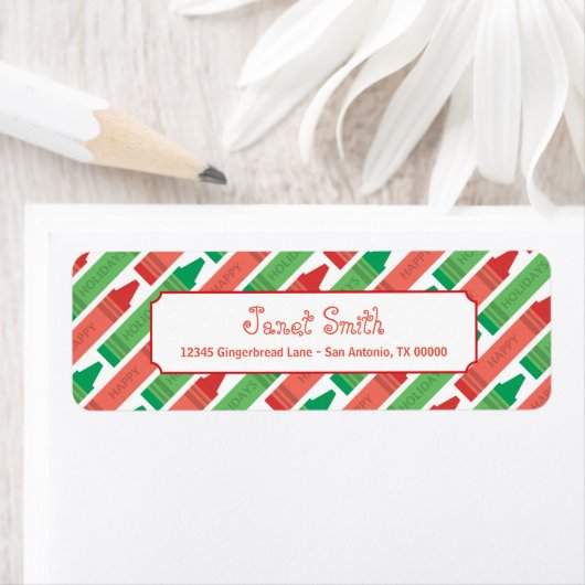 Persoonlijke Rode en Groene Crayon Holiday Etiket (Insitu)