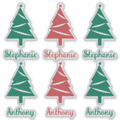 Persoonlijke rode en groene kerstbomen sticker (Voorkant)