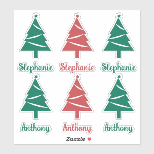 Persoonlijke rode en groene kerstbomen sticker (Vel)