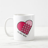 Persoonlijke rode en roze geweven hart Doodle mok (Links)