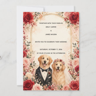 Persoonlijke rode en roze roos Golden Retriever Kaart
