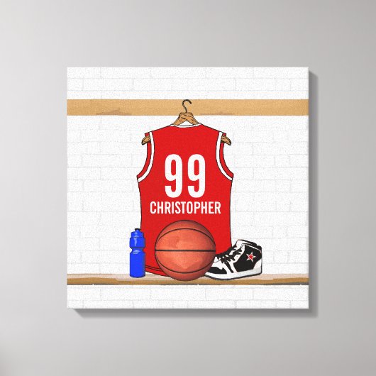 Persoonlijke Rode en Witte Basketball Jersey Canvas Afdruk (Voorkant)