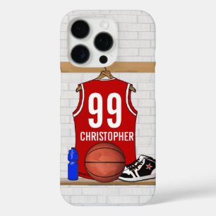Persoonlijke Rode en Witte Basketball Jersey iPhone 16 Pro Hoesje