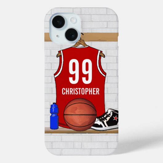 Persoonlijke Rode en Witte Basketball Jersey Case-Mate iPhone Case (Achterkant)