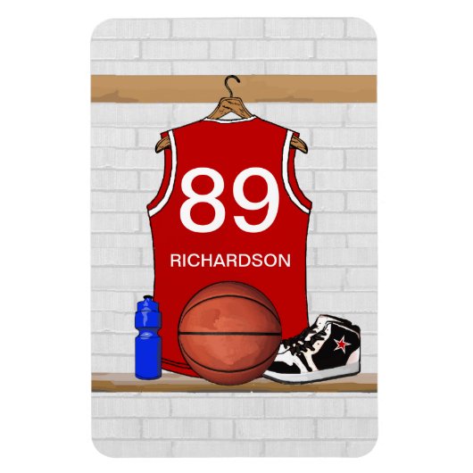 Persoonlijke Rode en Witte Basketball Jersey Magneet (Verticaal)