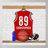 Persoonlijke Rode en Witte Basketball Jersey Poster (Voorkant)