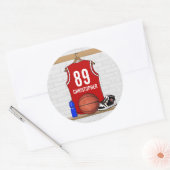 Persoonlijke Rode en Witte Basketball Jersey Ronde Sticker (Envelop)