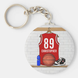 Persoonlijke Rode en Witte Basketball Jersey Sleutelhanger