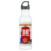 Persoonlijke Rode en Witte Basketball Jersey Waterfles (Voorkant)