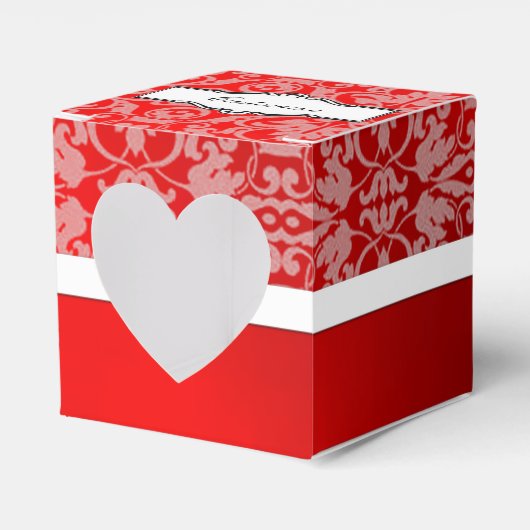 Persoonlijke Rode en Witte Damask Heart Favor Box Bedankdoosjes (Voorkant Zijde)