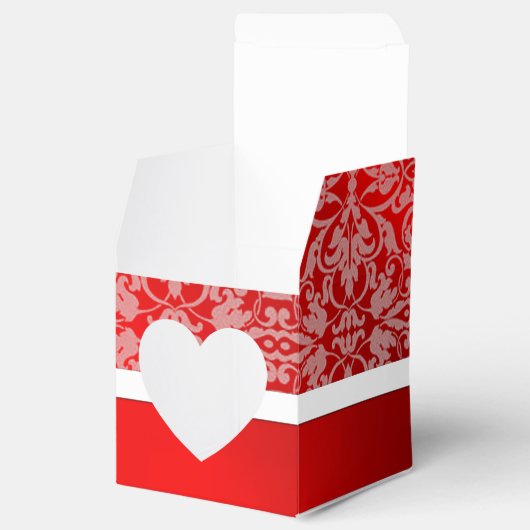 Persoonlijke Rode en Witte Damask Heart Favor Box Bedankdoosjes (Geopend)
