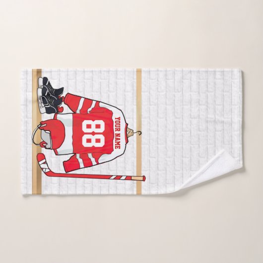 Persoonlijke Rode en Witte Ice Hockey Jersey Bad Handdoek (Handdoek)