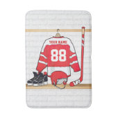 Persoonlijke Rode en Witte Ice Hockey Jersey Badmat (Voorkant Verticaal)