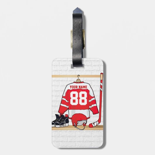 Persoonlijke Rode en Witte Ice Hockey Jersey Bagagelabel (Achterkant verticaal)