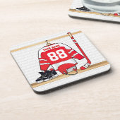 Persoonlijke Rode en Witte Ice Hockey Jersey Bier Onderzetter (Linkerzijde)