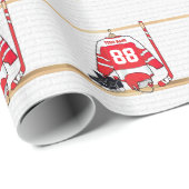 Persoonlijke Rode en Witte Ice Hockey Jersey Cadeaupapier (Rol Hoek)