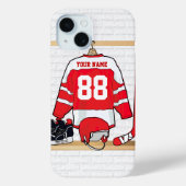 Persoonlijke Rode en Witte Ice Hockey Jersey Case-Mate iPhone Case (Achterkant)