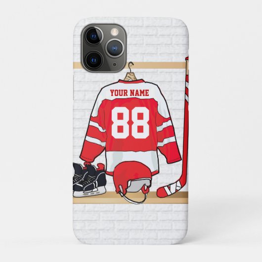 Persoonlijke Rode en Witte Ice Hockey Jersey Case-Mate iPhone Case (Achterkant)