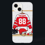 Persoonlijke Rode en Witte Ice Hockey Jersey Case-Mate iPhone Case<br><div class="desc">Een uniek en leuk sportdesign met een persoonlijke ijshockeytrui die in een kleedkamer met een helm, ijs en een hockeystick hangt. De truc kan volledig gepersonaliseerd zijn met het nummer en de naam van je keuze om een geweldig cadeau te doen voor elke ijshockeyfan, ijshockeycoach of ijshockeyspeler. Andere kleuren beschikbaar...</div>