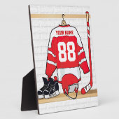 Persoonlijke Rode en Witte Ice Hockey Jersey Fotoplaat (Zijkant)