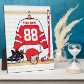 Persoonlijke Rode en Witte Ice Hockey Jersey Fotoplaat (Zijkant)