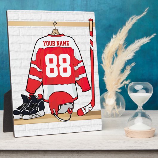 Persoonlijke Rode en Witte Ice Hockey Jersey Fotoplaat (Zijkant)