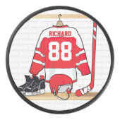Persoonlijke Rode en Witte Ice Hockey Jersey Hockey Puck (Voorkant)