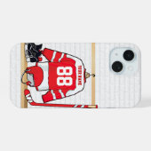 Persoonlijke Rode en Witte Ice Hockey Jersey iPhone 15 Case (Achterkant horizontaal)