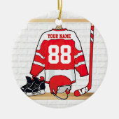 Persoonlijke Rode en Witte Ice Hockey Jersey Keramisch Ornament (Voorkant)
