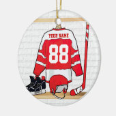 Persoonlijke Rode en Witte Ice Hockey Jersey Keramisch Ornament (Links)