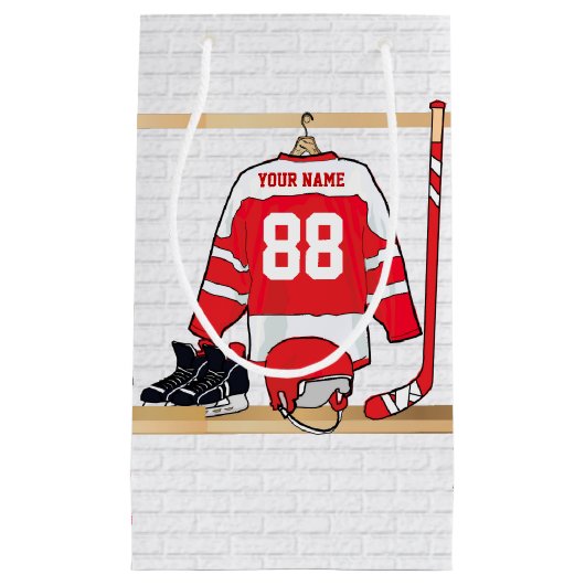 Persoonlijke Rode en Witte Ice Hockey Jersey Klein Cadeauzakje (Voorkant)