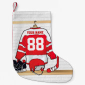 Persoonlijke Rode en Witte Ice Hockey Jersey Kleine Kerstsok (Voorkant)