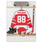 Persoonlijke Rode en Witte Ice Hockey Jersey Klembord (Voorkant)