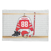 Persoonlijke Rode en Witte Ice Hockey Jersey Kussensloop (Achterkant)