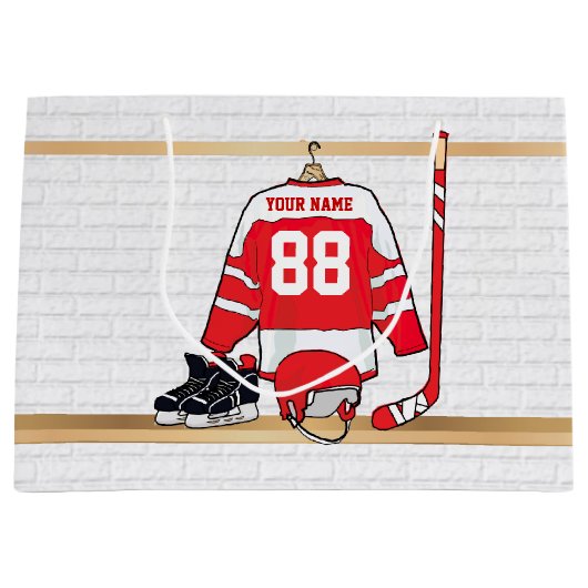 Persoonlijke Rode en Witte Ice Hockey Jersey Large Cadeautasje (Voorkant)
