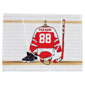 Persoonlijke Rode en Witte Ice Hockey Jersey Large Cadeautasje (Achterkant)