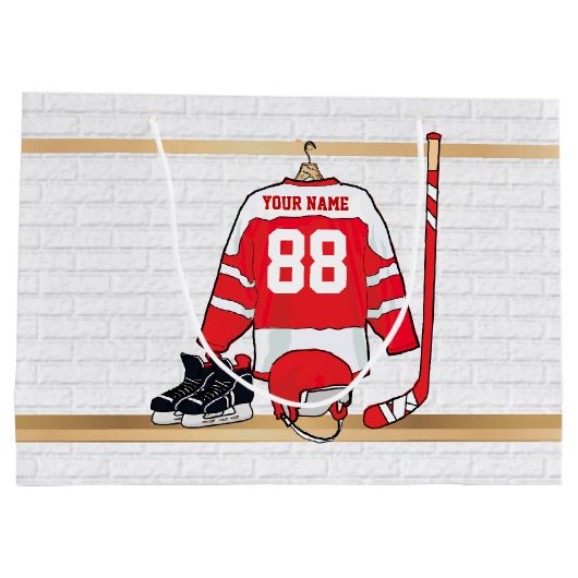 Persoonlijke Rode en Witte Ice Hockey Jersey Large Cadeautasje (Achterkant)