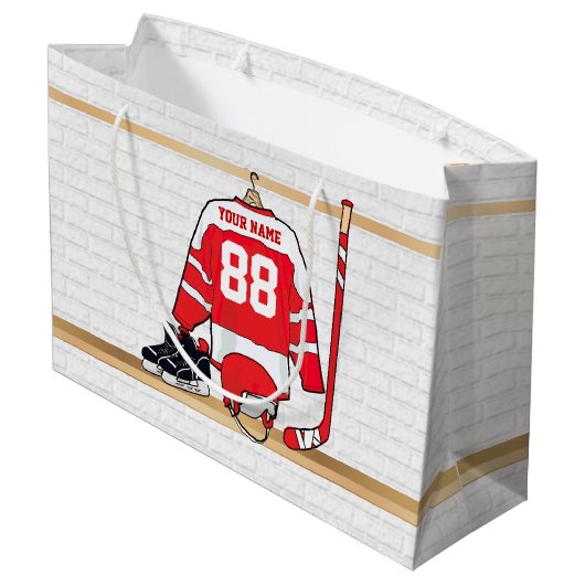 Persoonlijke Rode en Witte Ice Hockey Jersey Large Cadeautasje (Achterkant Gekanteld)
