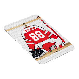 Persoonlijke Rode en Witte Ice Hockey Jersey Magneet