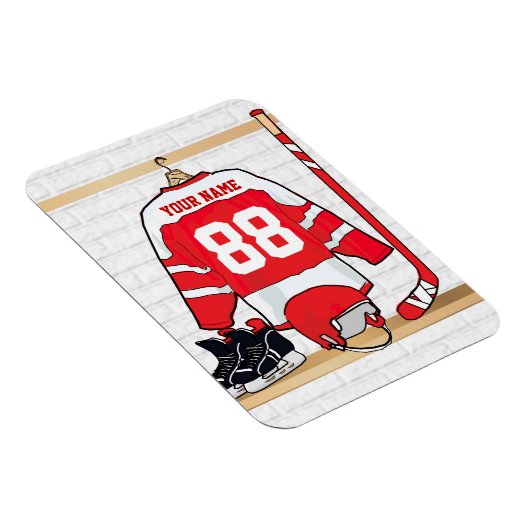 Persoonlijke Rode en Witte Ice Hockey Jersey Magneet (Rechterzijde)