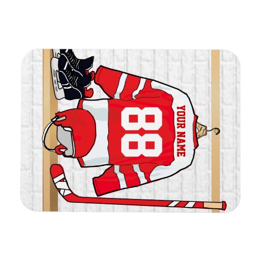 Persoonlijke Rode en Witte Ice Hockey Jersey Magneet (Horizontaal)
