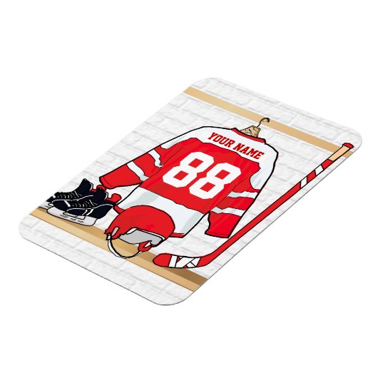 Persoonlijke Rode en Witte Ice Hockey Jersey Magneet (Linkerzijde)