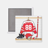 Persoonlijke Rode en Witte Ice Hockey Jersey Magneet (Voorkant / Achterkant)
